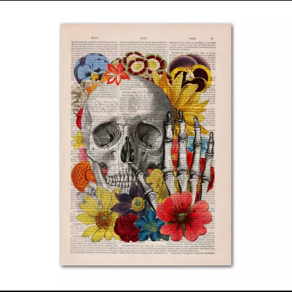 Floral Skull Dictionary 8 x 12 Canvas Print
